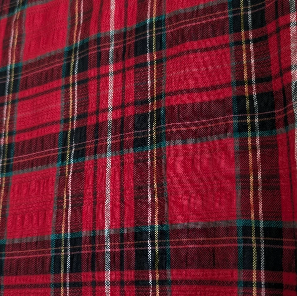 OLD NAVY Pullover Peasant Top Women 2X Red Buffalo Plaid Puff Sleeves V-neck New